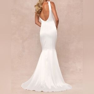 Lulus Luxe Loveliness White Satin Backless Mermaid Maxi Dress, Size Large